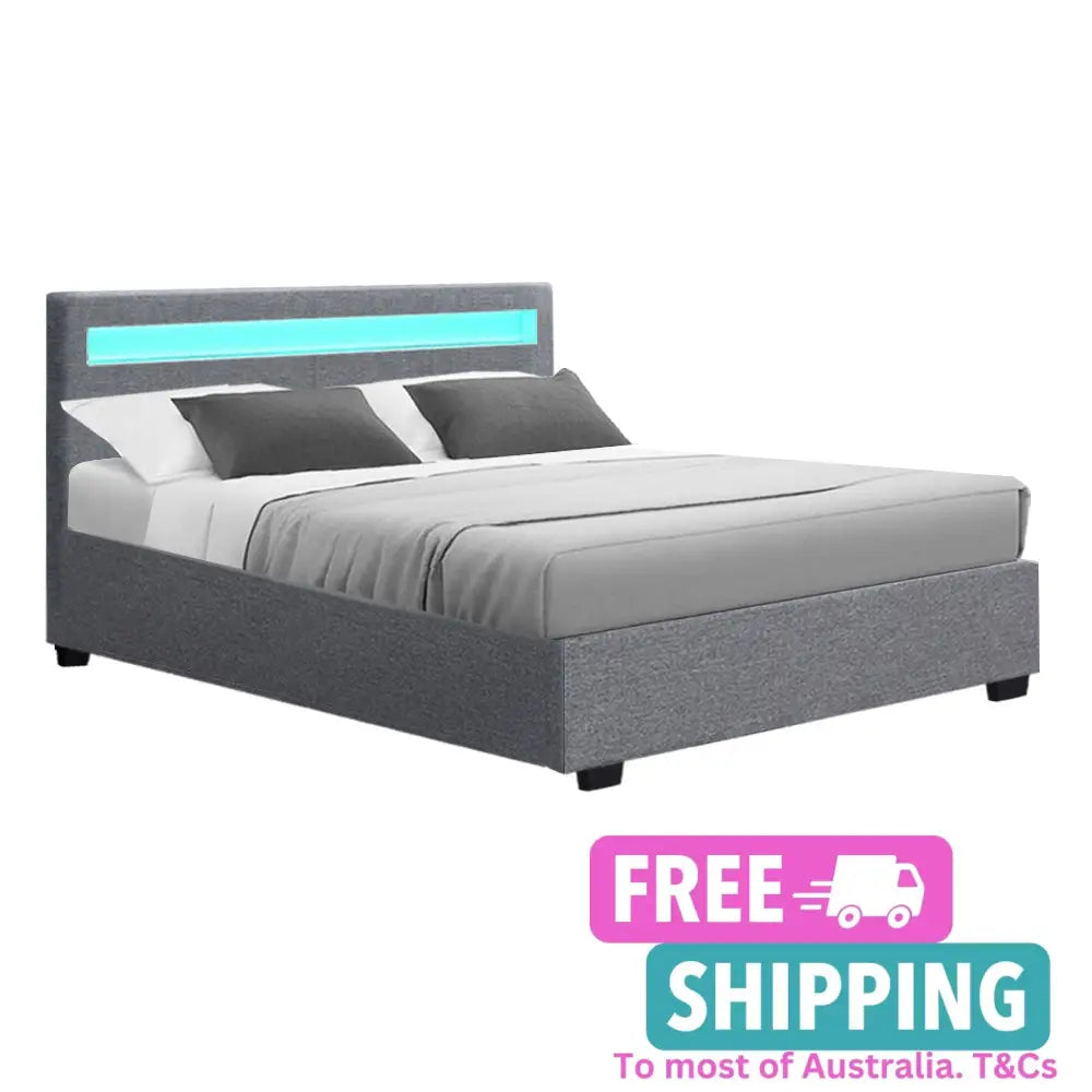 Cosmo Led Double Bed Frame- Gas Lift Rgb - Grey Furniture > Bedroom