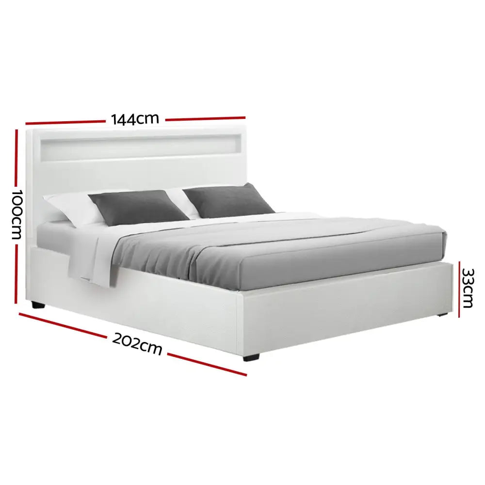 Cosmo Led Double Bed Frame- Gas Lift Rgb White Furniture > Bedroom