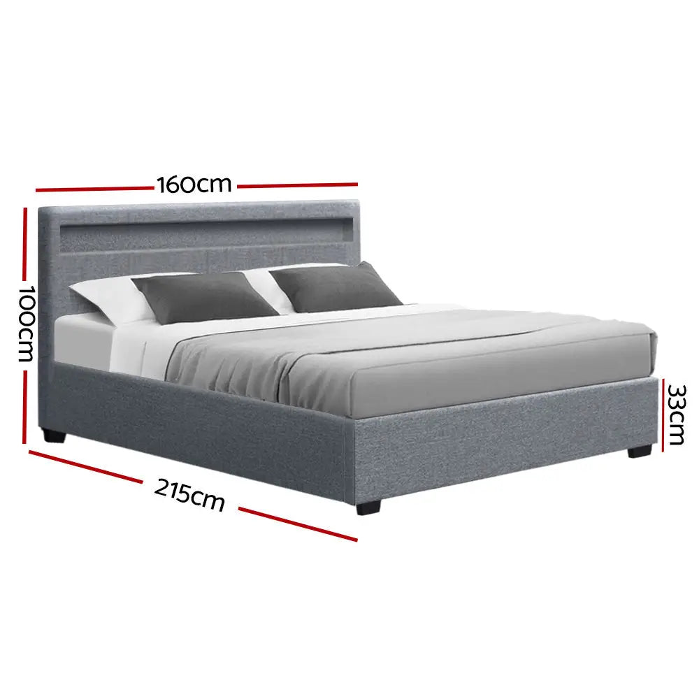 Cosmo Led Queen Bed Frame - Gas Lift Storage Grey Furniture > Bedroom