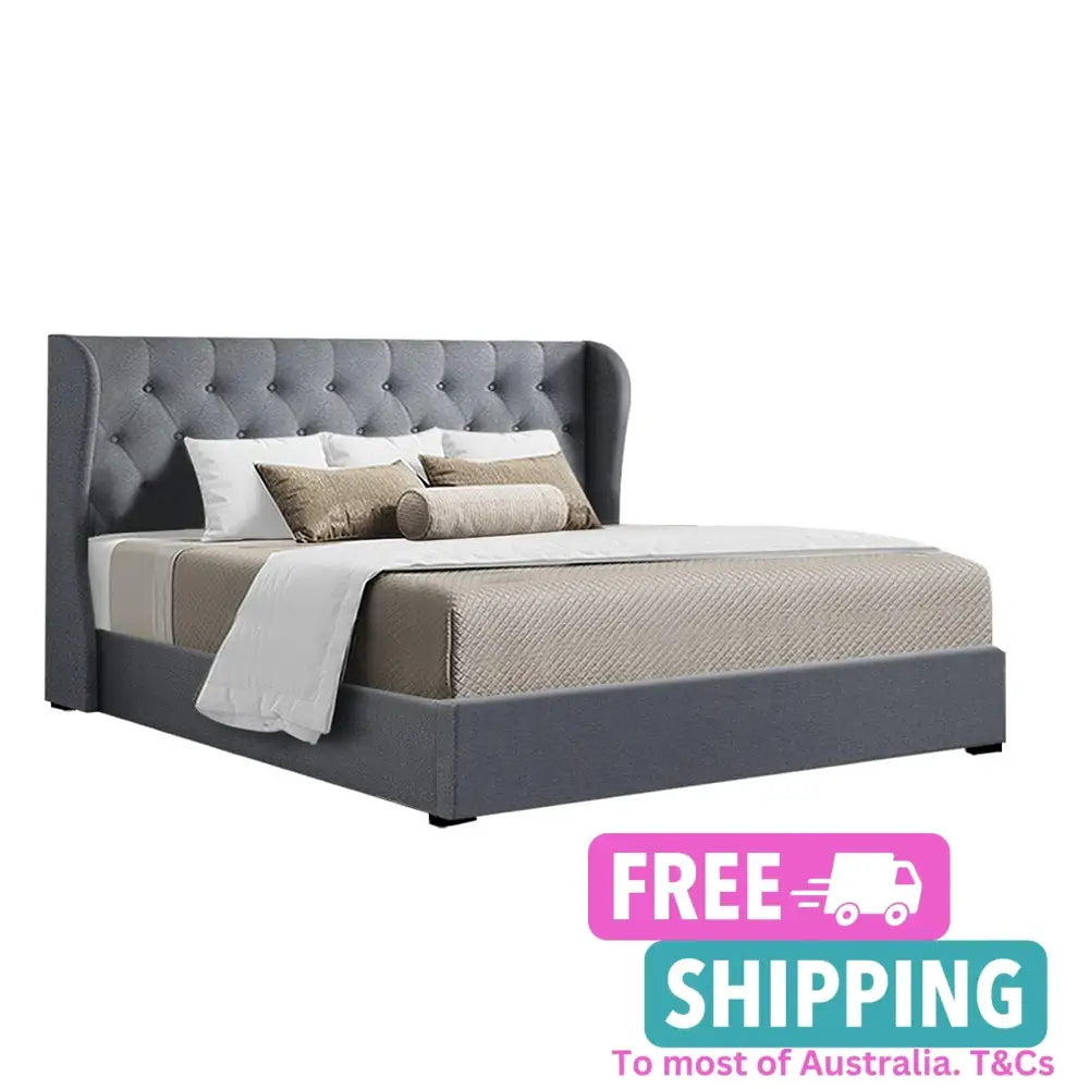 Zenith King Bed Frame Fabric Gas Lift Storage - Grey Furniture > Bedroom