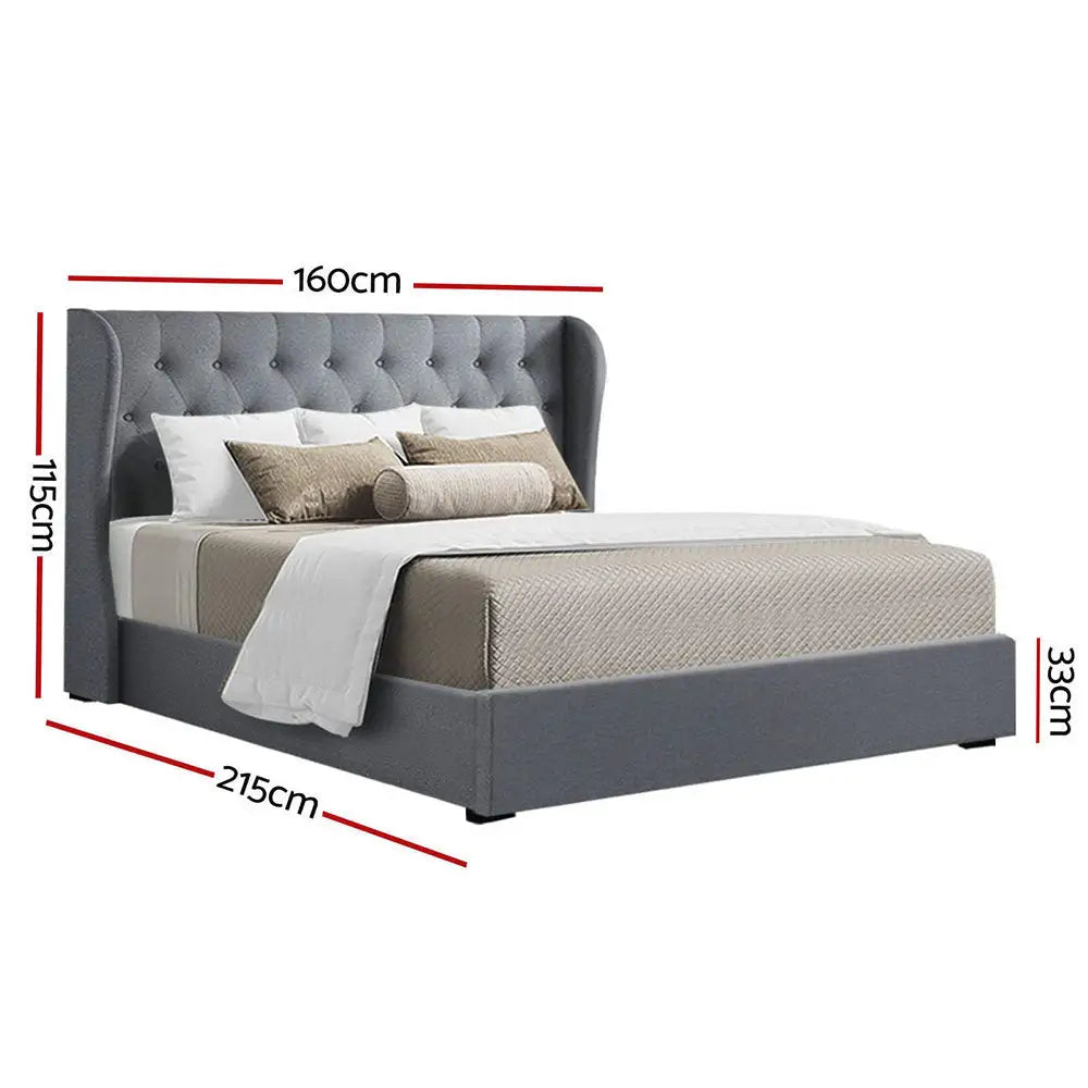 Zenith Queen Bed Frame Fabric Gas Lift Storage - Grey Furniture > Bedroom