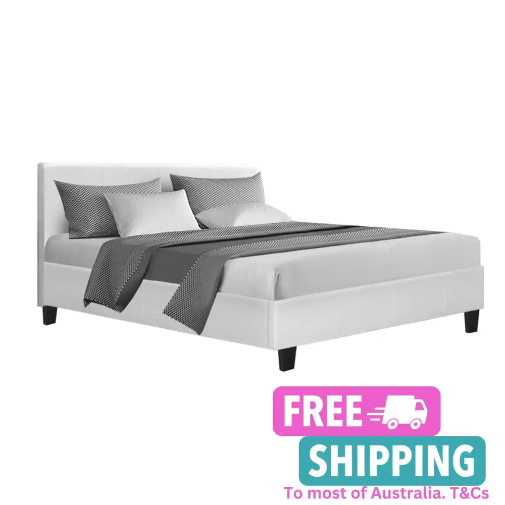 Zephyr Double Bed Frame - Pu Leather White Furniture > Bedroom