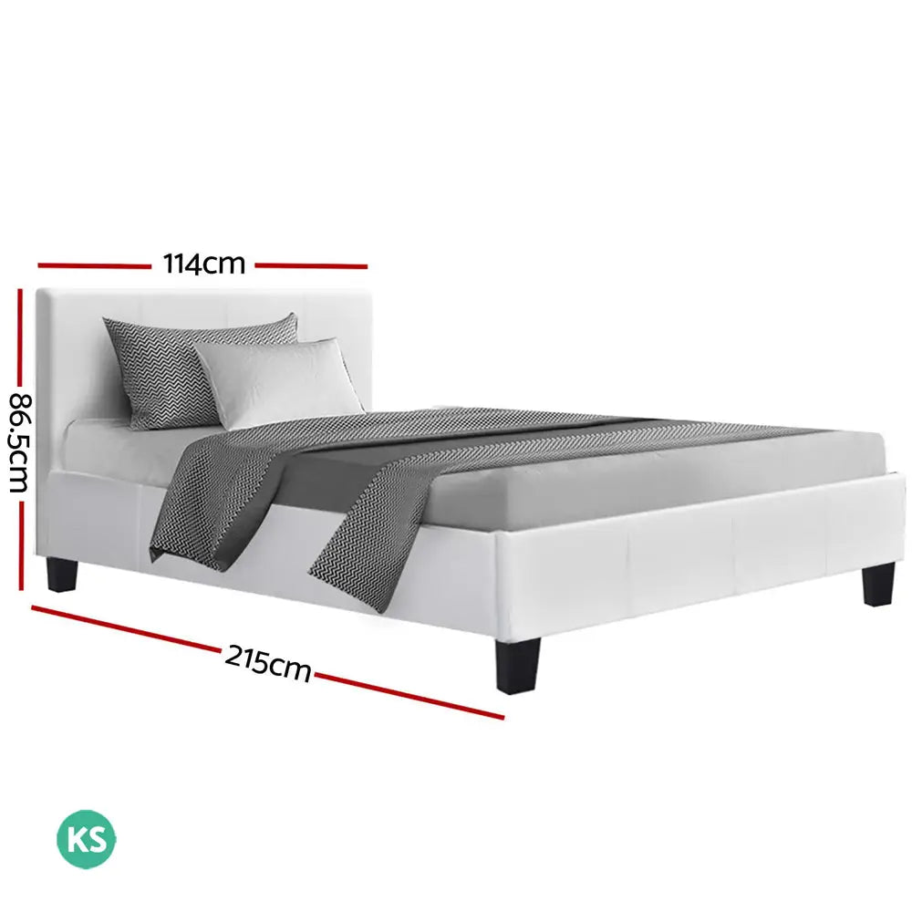 Zephyr King Single Bed Frame - Pu Leather White Furniture > Bedroom
