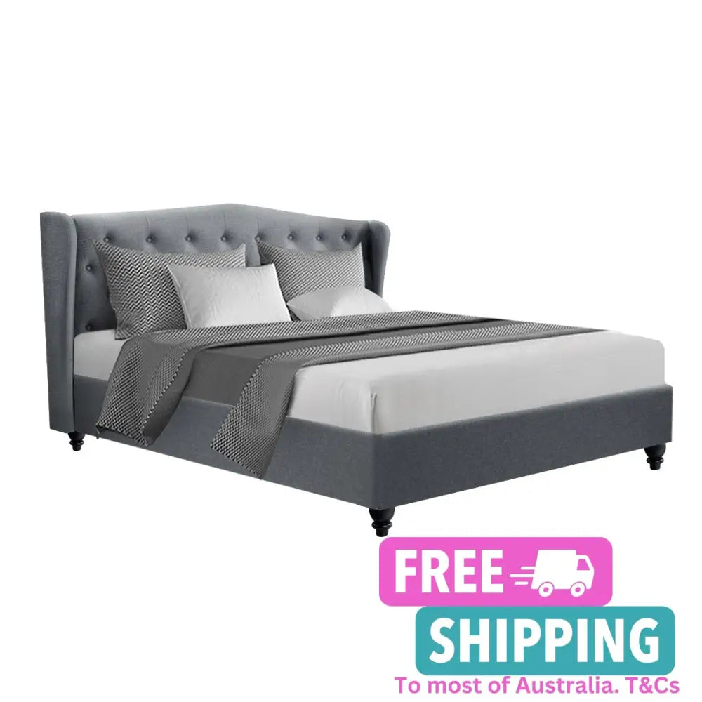 Crest King Bed Frame Fabric - Grey Furniture > Bedroom