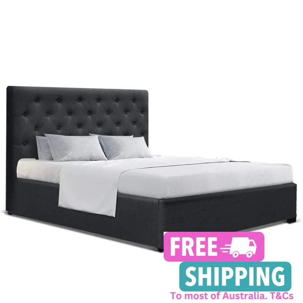 Bed Frame Double Size Gas Lift Base With Storage Charcoal Fabric Vila Collection Furniture > Bedroom