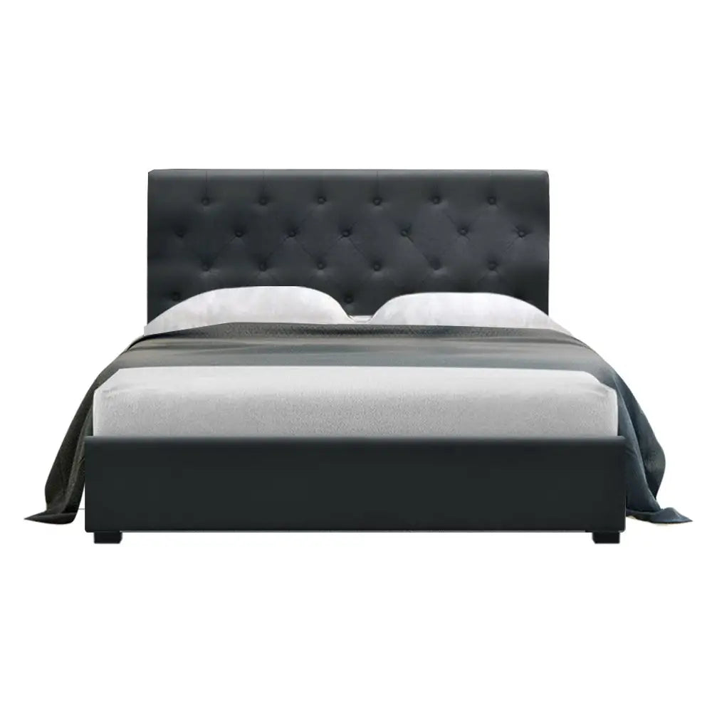 Bed Frame Double Size Gas Lift Base With Storage Charcoal Fabric Vila Collection Furniture > Bedroom