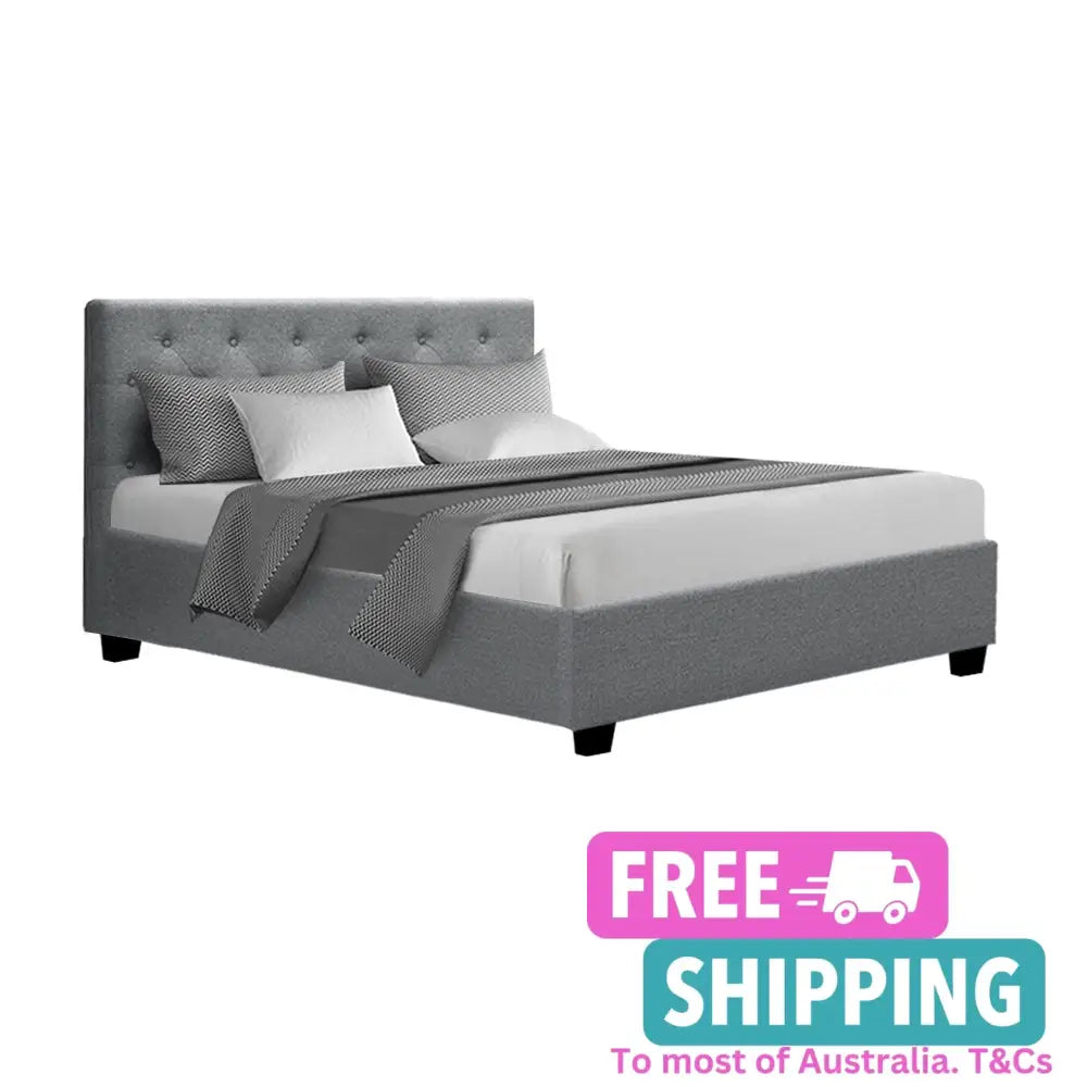 Vila Bed Frame Fabric Gas Lift Storage - Grey Double Furniture > Bedroom