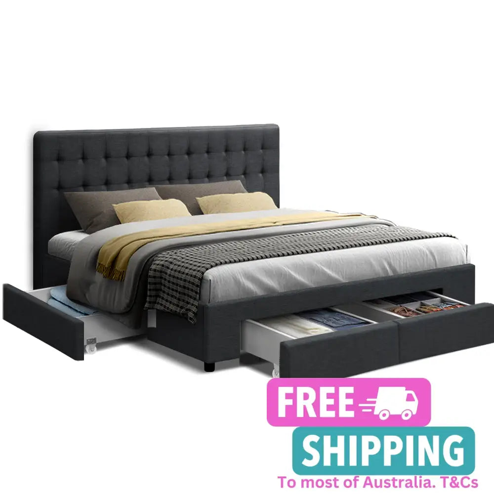 Tranquillity King Bed Frame Fabric Storage Drawers - Charcoal Furniture > Bedroom