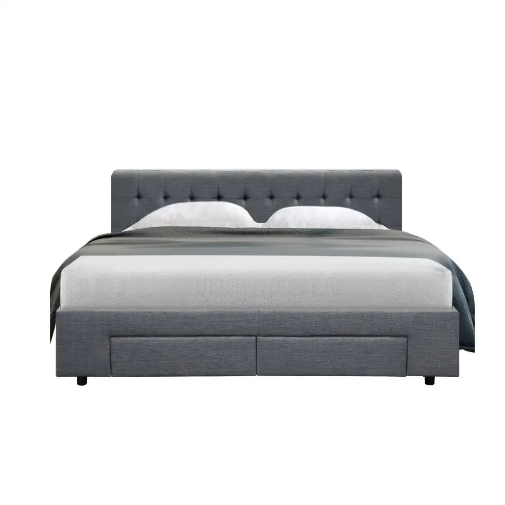 Tranquillity Queen Bed Frame Fabric Storage Drawers - Grey Furniture > Bedroom