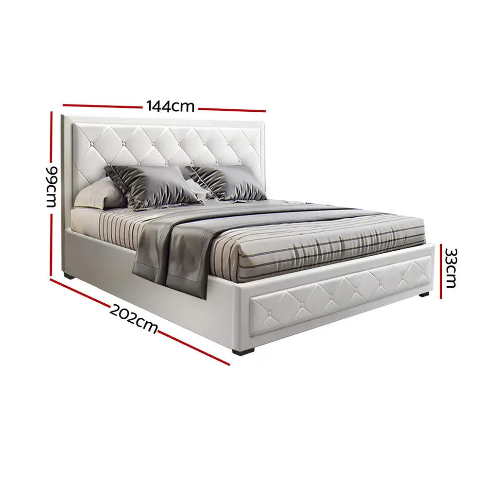 Cascade Double Bed Frame Pu Leather Gas Lift Storage - White Furniture > Bedroom