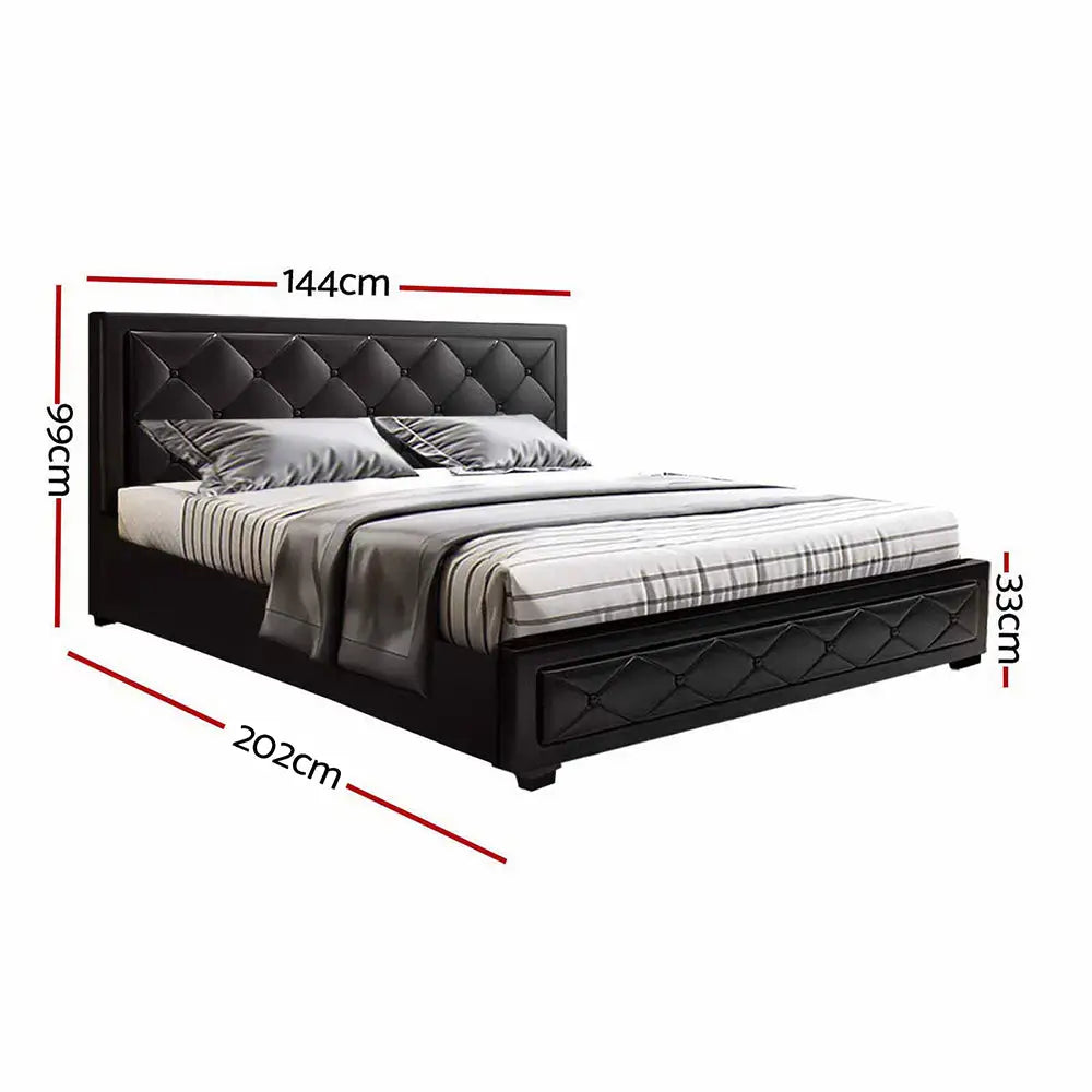Cascade Double Bed Frame Size Gas Lift Base With Storage Black Leather Furniture > Bedroom