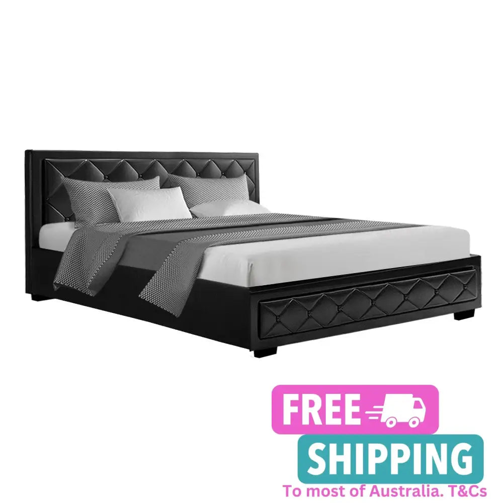 Cascade King Bed Frame Pu Leather Gas Lift Storage - Black Furniture > Bedroom