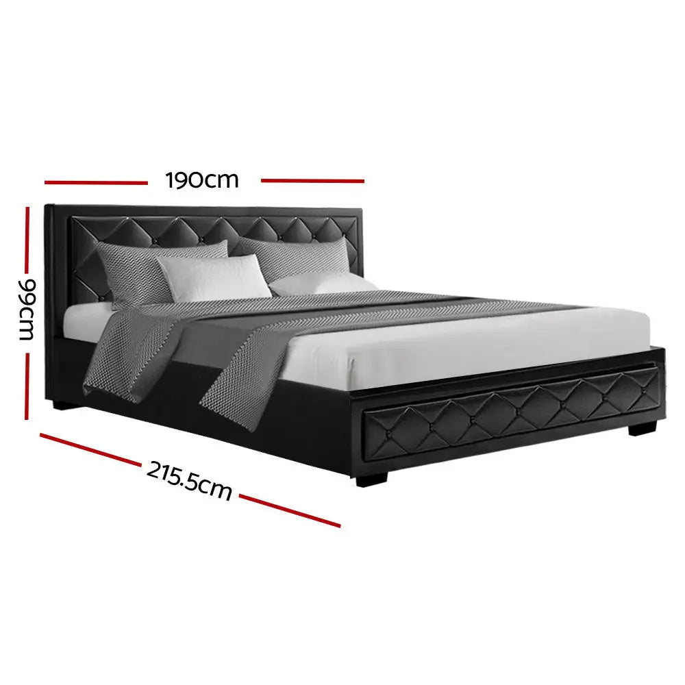 Cascade King Bed Frame Pu Leather Gas Lift Storage - Black Furniture > Bedroom