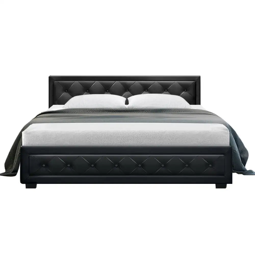 Cascade King Bed Frame Pu Leather Gas Lift Storage - Black Furniture > Bedroom