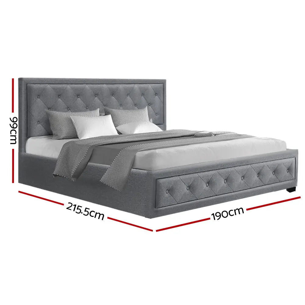 Cascade King Bed Frame Fabric Gas Lift Storage - Grey Furniture > Bedroom
