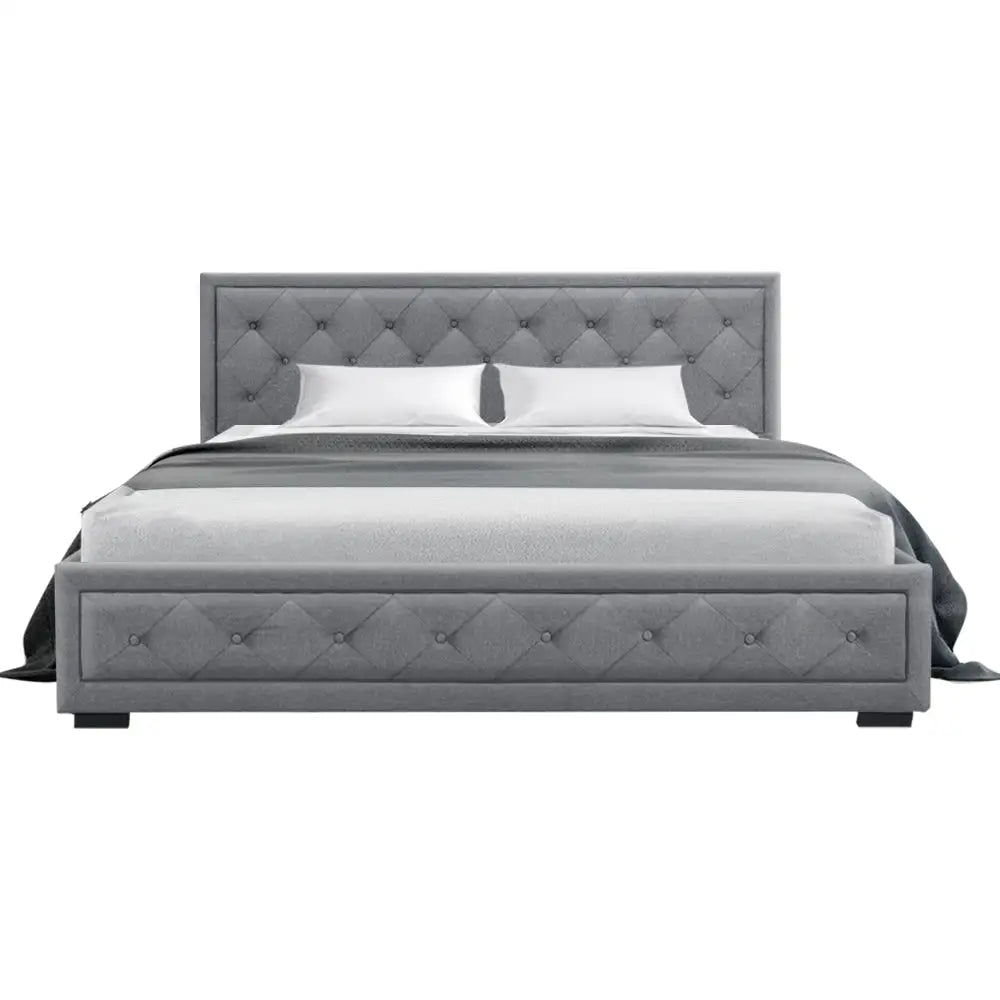 Cascade King Bed Frame Fabric Gas Lift Storage - Grey Furniture > Bedroom