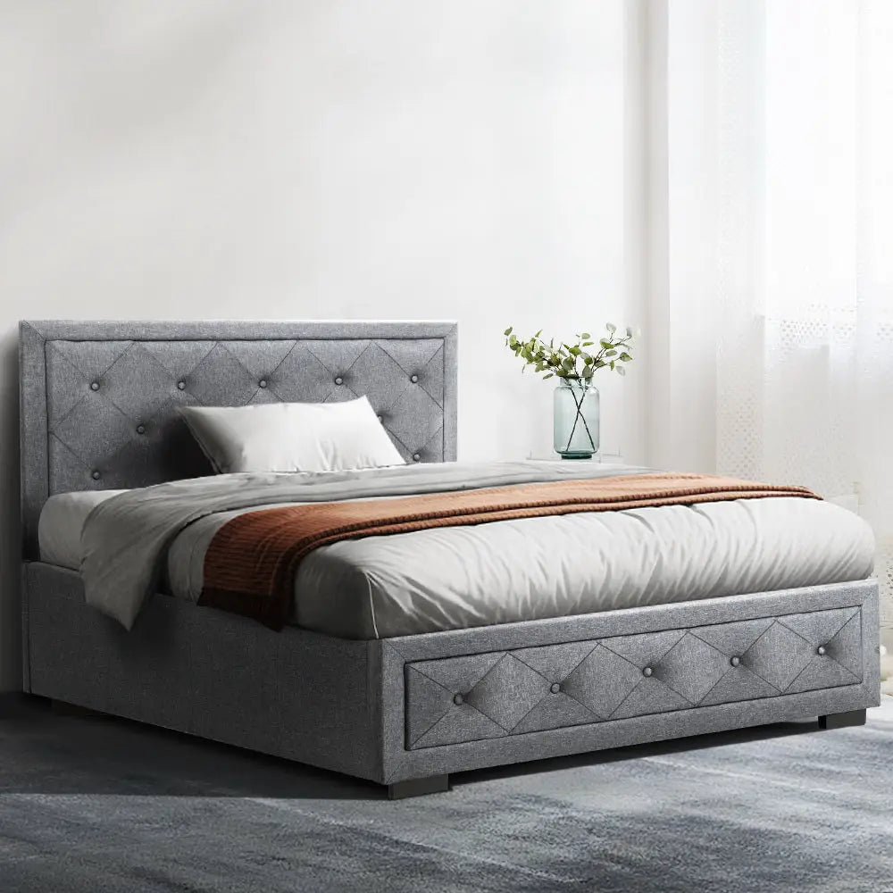 Cascade King Single Bed Frame. Gas Lift Mattress Base With Storage -Fabric Furniture > Bedroom