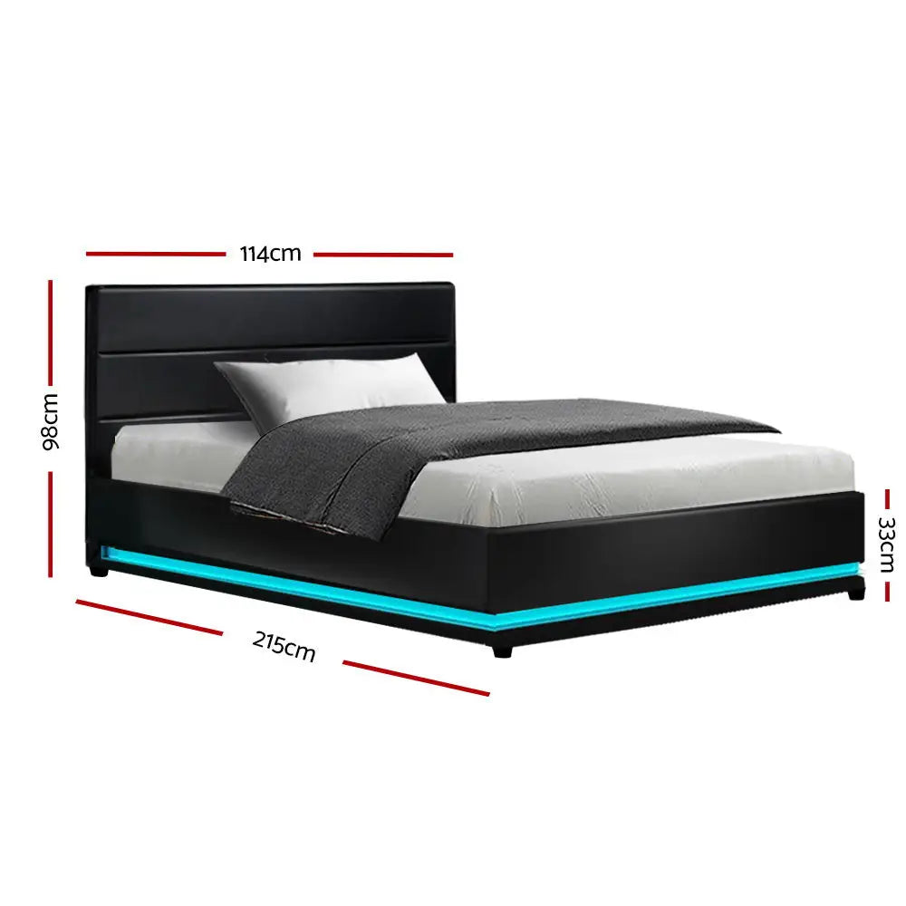 Aurora Led King Single Bed Frame Gas Lift Base Storage Pu Leather Furniture > Bedroom