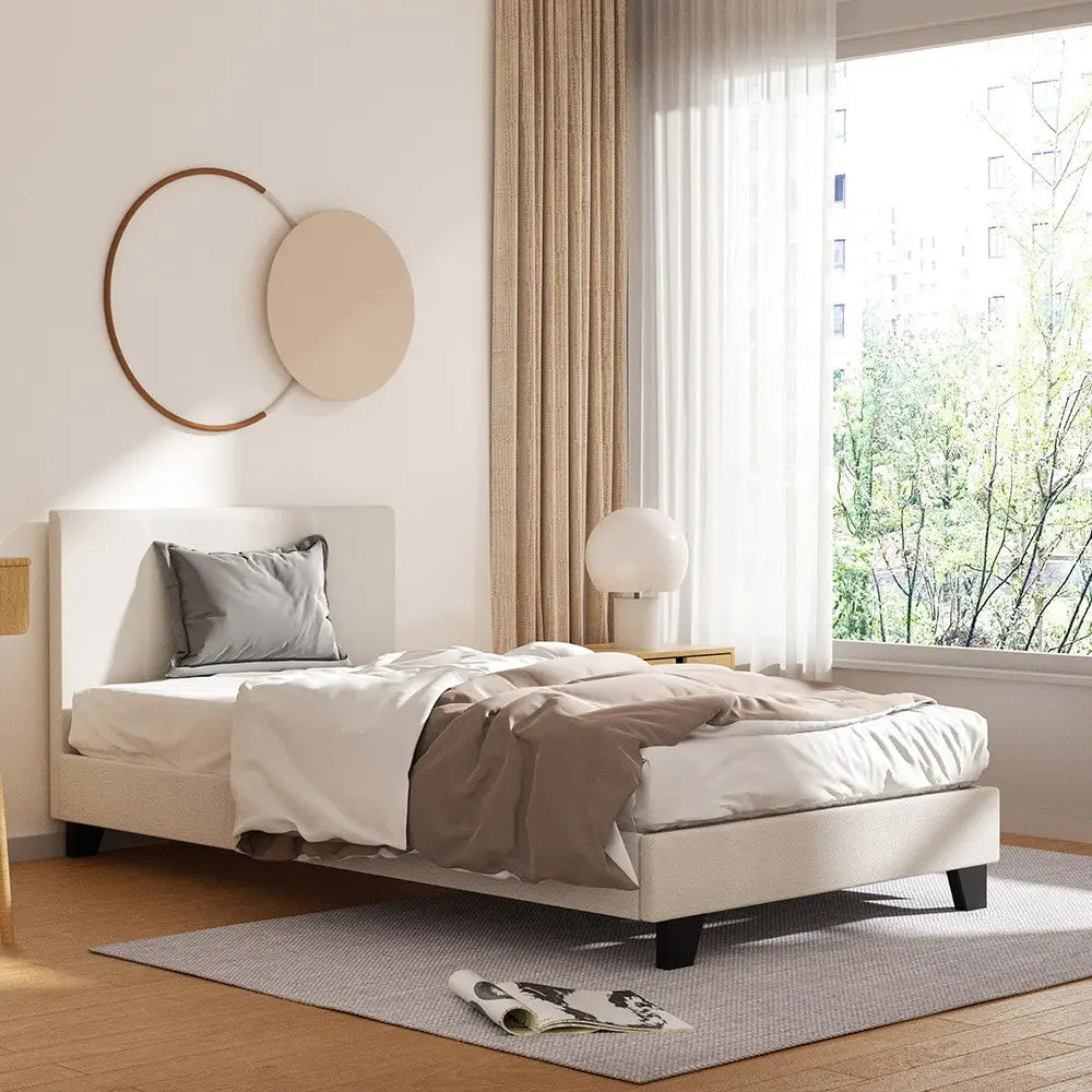 Zephyr King Single Bed Frame - Boucle Fabric Furniture > Bedroom