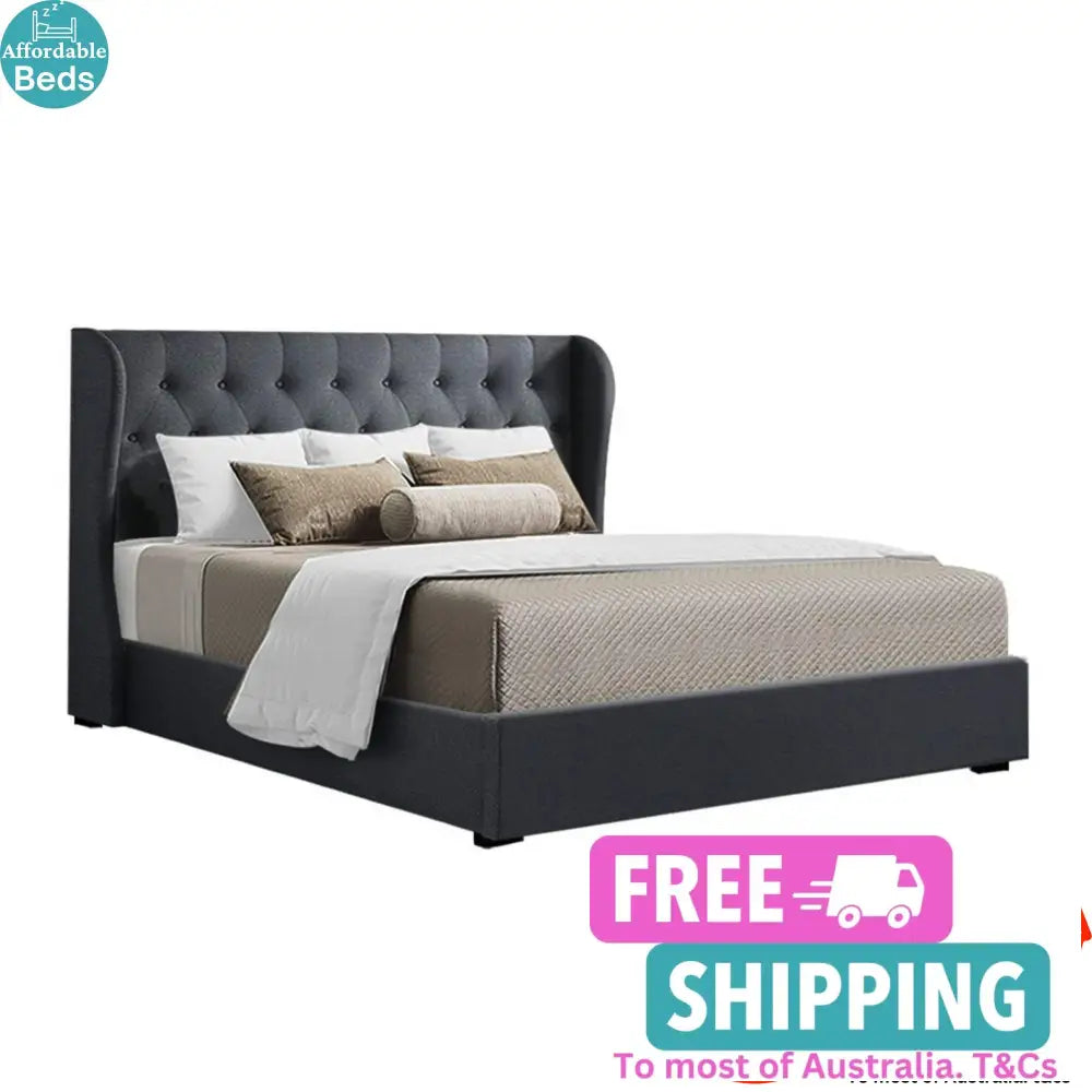 Zenith Queen Bed Frame Fabric Gas Lift Storage - Charcoal Furniture > Bedroom
