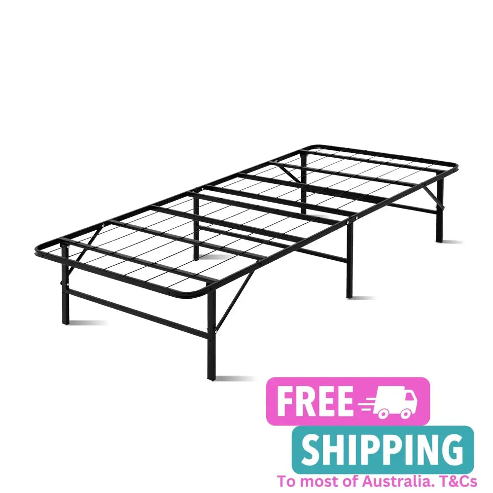 Folding Bed Frame Single Metal Base Portable Black Furniture > Bedroom