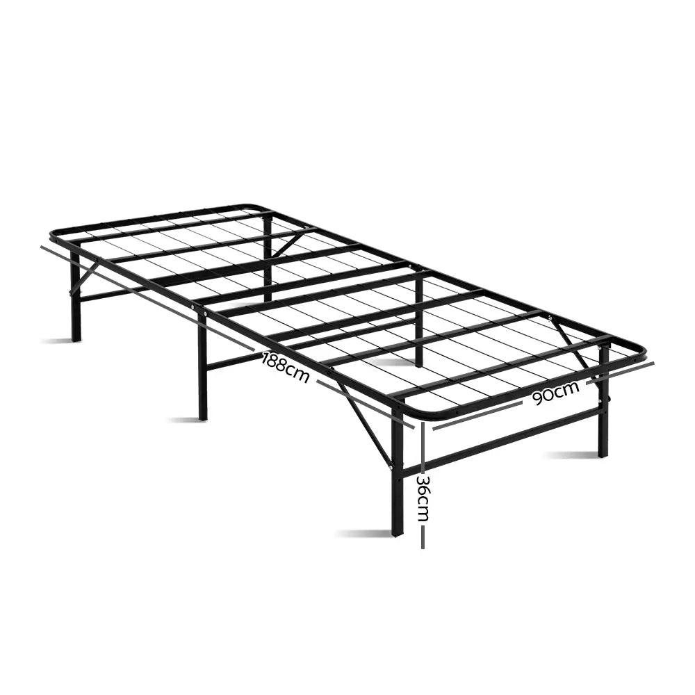 Folding Bed Frame Single Metal Base Portable Black Furniture > Bedroom