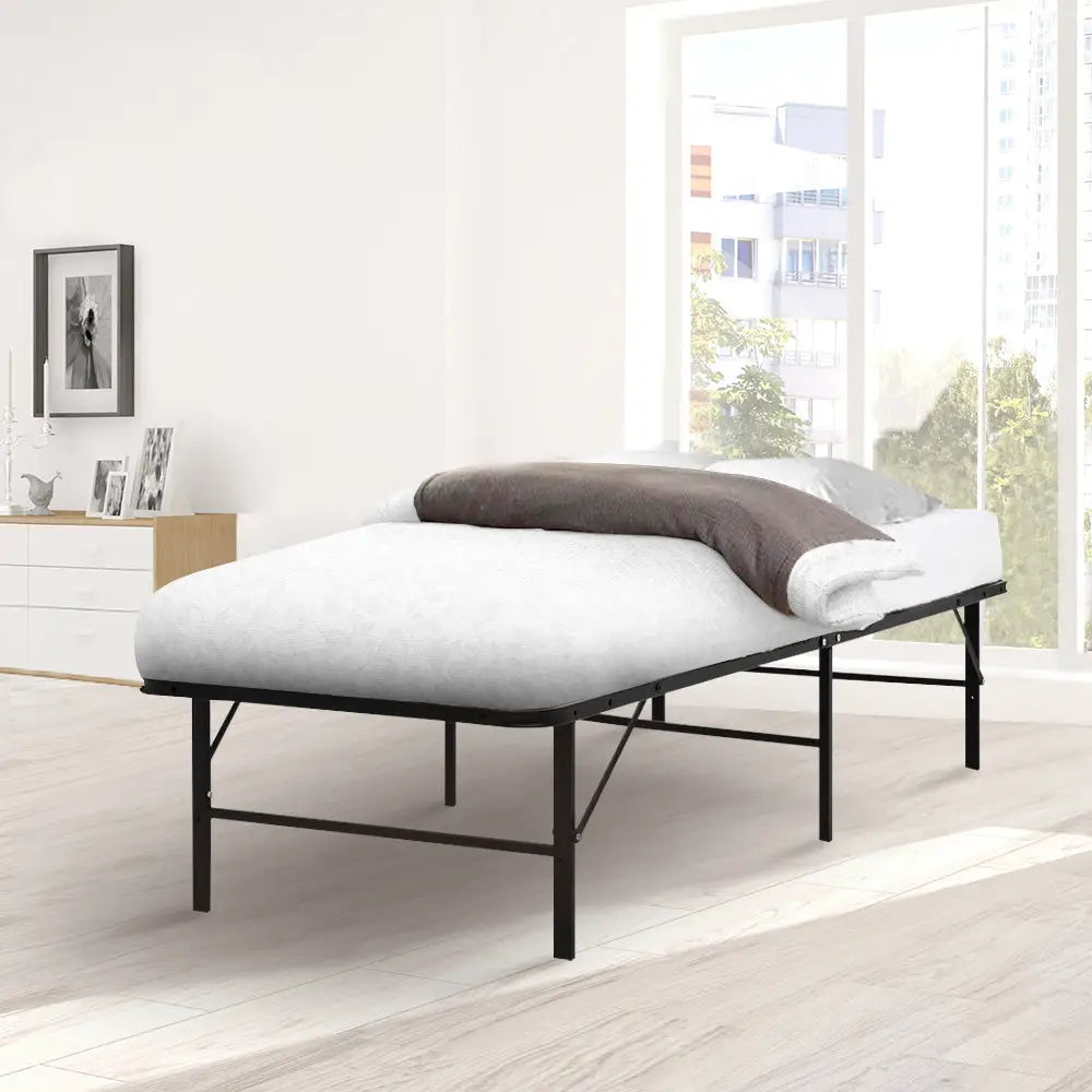 Folding Bed Frame Single Metal Base Portable Black Furniture > Bedroom