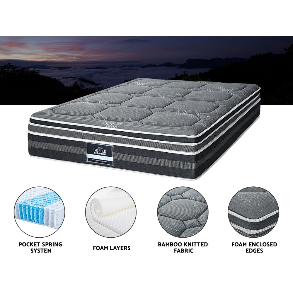 Double Mattress 35Cm 7 Zone Dual Euro Top Pocket Spring Medium Firm Furniture > Mattresses