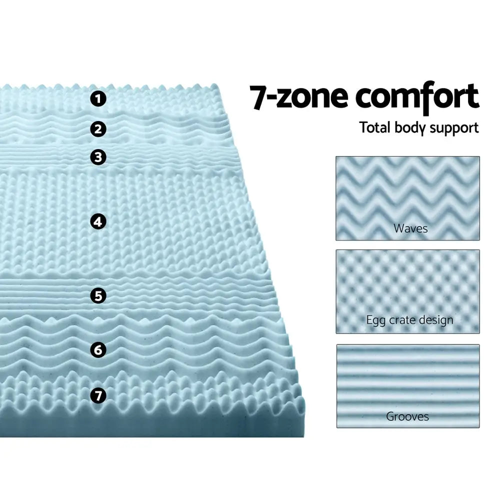 Cool Gel 7-Zone Memory Foam Mattress Topper W/Bamboo Cover 8Cm - Single Furniture > Mattresses