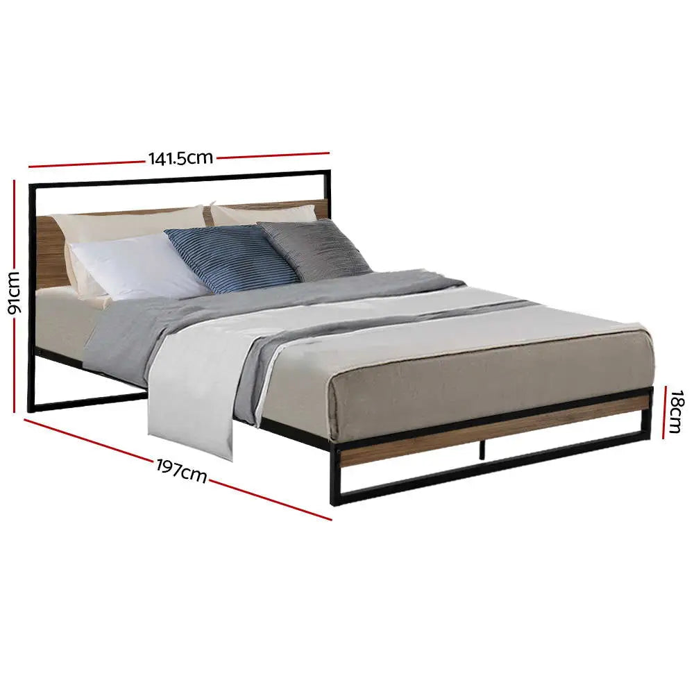 Metal Bed Frame Double Size Mattress Base Platform Foundation Black Dane Furniture > Bedroom