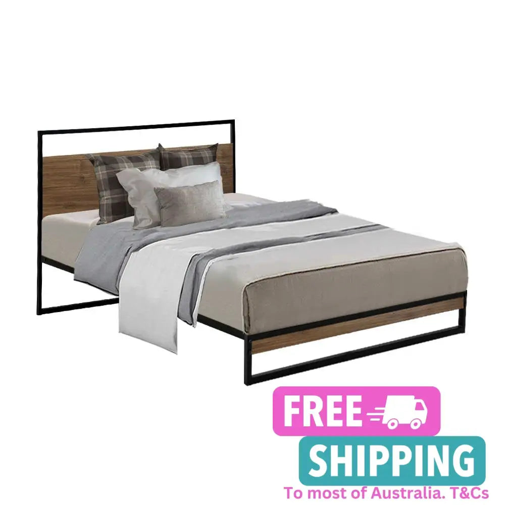 Metal Bed Frame Single Size Mattress Base Platform Foundation Black Dane Furniture > Bedroom