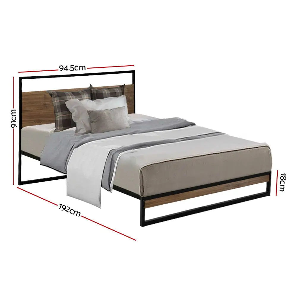 Metal Bed Frame Single Size Mattress Base Platform Foundation Black Dane Furniture > Bedroom