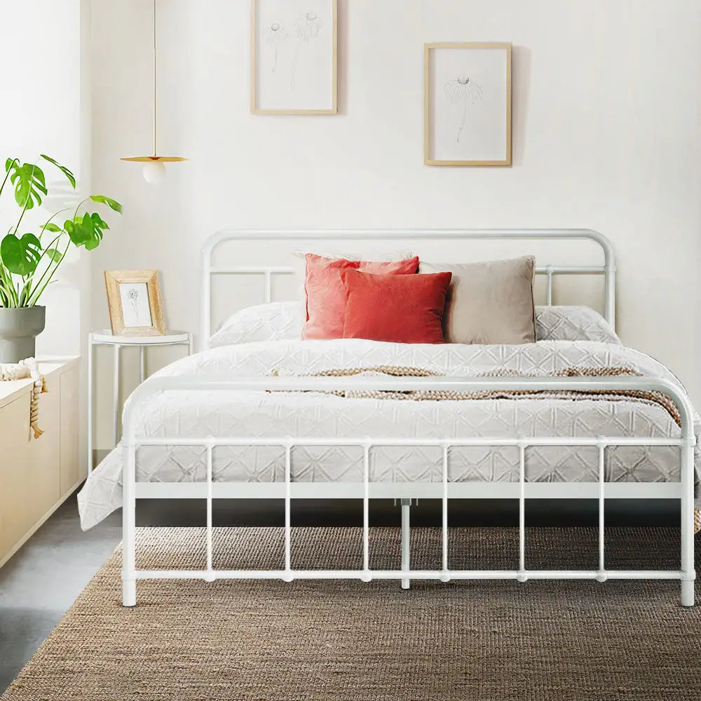 Leo Metal Bed Frame - Double (White) Furniture > Bedroom