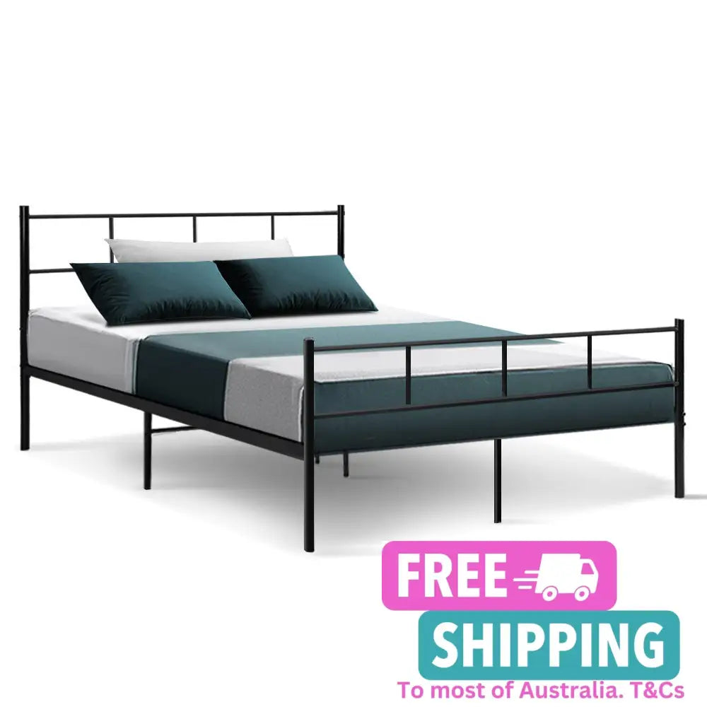 Metal Bed Frame Double Size Platform Foundation Mattress Base Sol Black Furniture > Bedroom