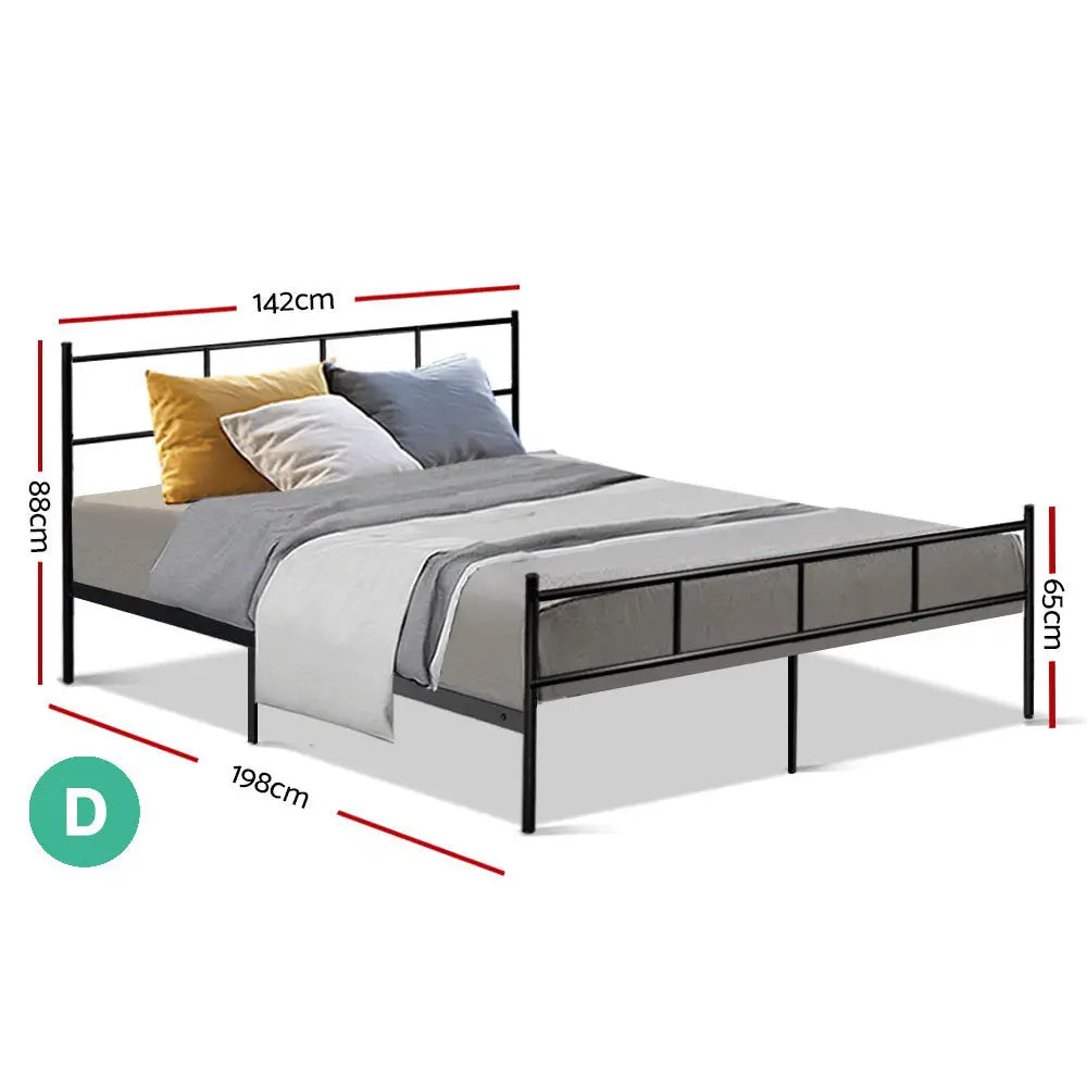 Metal Bed Frame Double Size Platform Foundation Mattress Base Sol Black Furniture > Bedroom