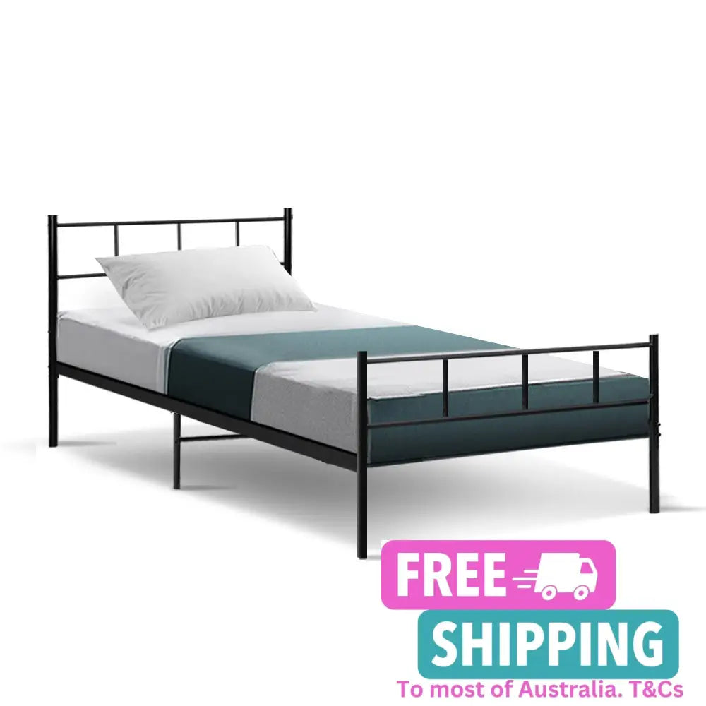 Metal Bed Frame Single Size Platform Foundation Mattress Base Sol Black Furniture > Bedroom