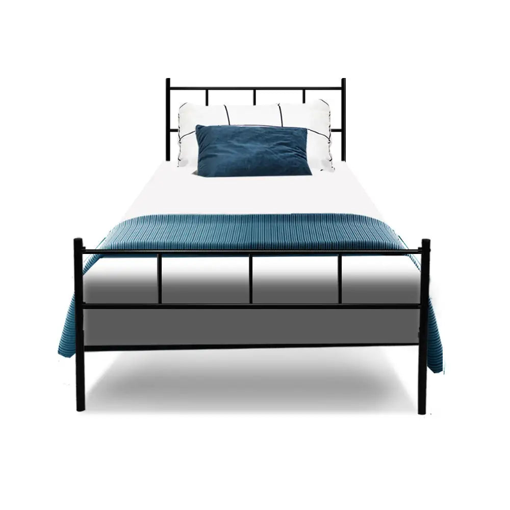 Metal Bed Frame Single Size Platform Foundation Mattress Base Sol Black Furniture > Bedroom