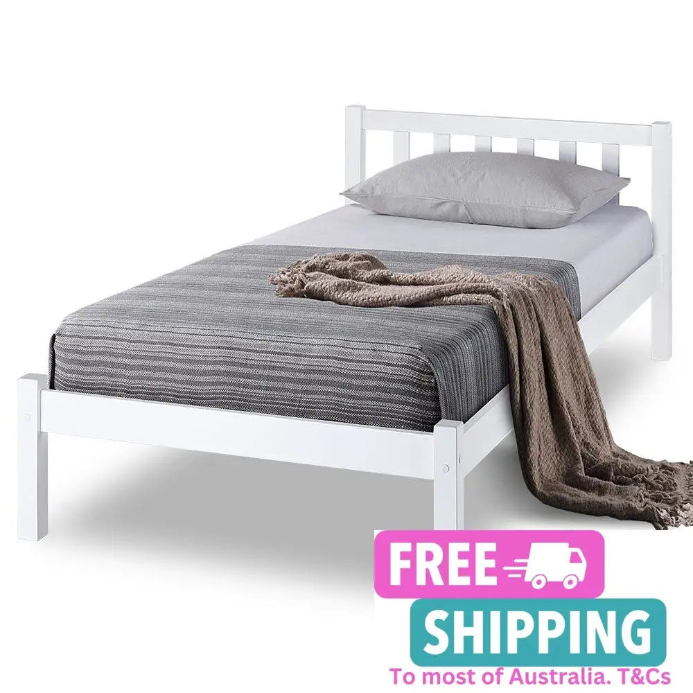 Kingston Slumber Single Wooden Pine Bed Frame Timber Kids Adults Contemporary Bedroom Furniture >