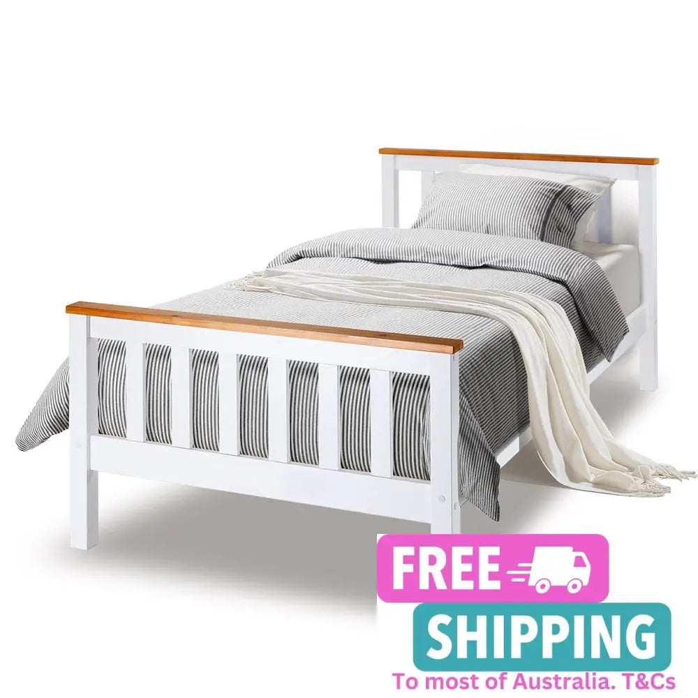 Kingston Slumber Single Wooden Bed Frame Base White Timber Kids Adults Modern Bedroom Furniture >