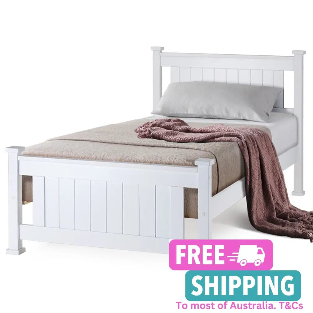 Kingston Slumber Single Wooden Bed Frame Base White Pine Adult Bedroom Furniture Timber Slat >