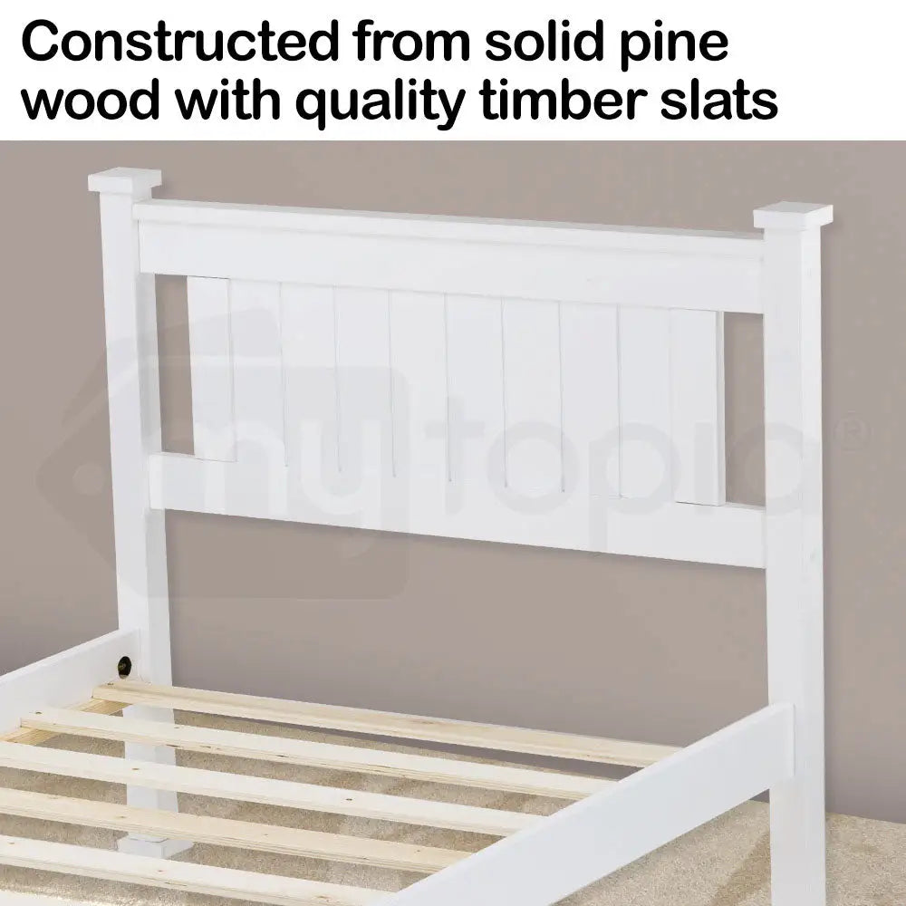 Kingston Slumber Single Wooden Bed Frame Base White Pine Adult Bedroom Furniture Timber Slat >