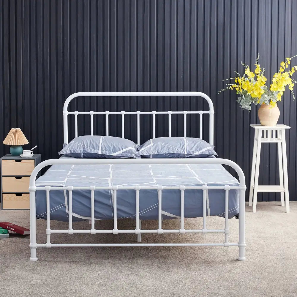 Metallica King Single Bed Size Metal Frame Platform Mattress Base - White Furniture > Bedroom