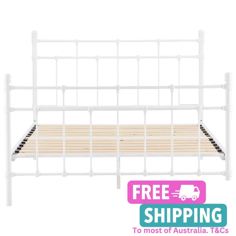 Gracy King Single Bed Size Metal Frame Platform Mattress Base - White Furniture > Bedroom