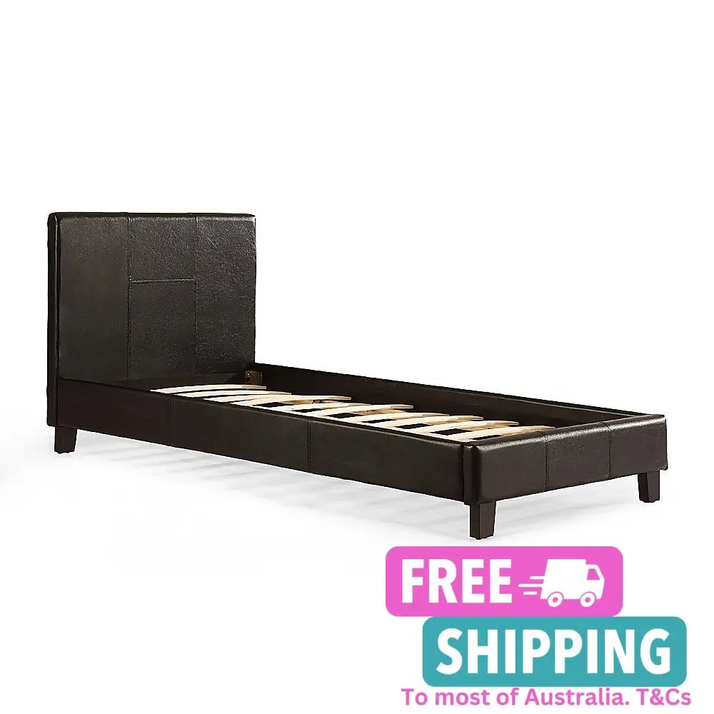 Single Pu Leather Bed Frame Black Furniture > Bedroom