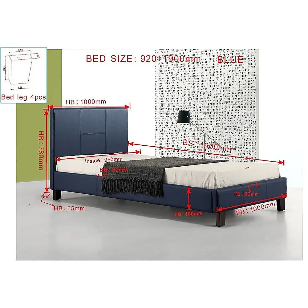 Single Pu Leather Bed Frame Blue Furniture > Bedroom