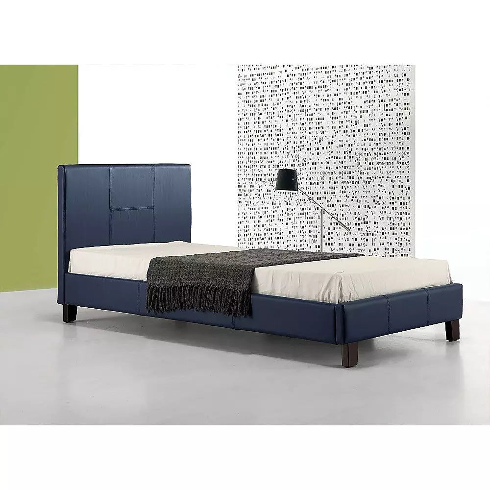 Single Pu Leather Bed Frame Blue Furniture > Bedroom