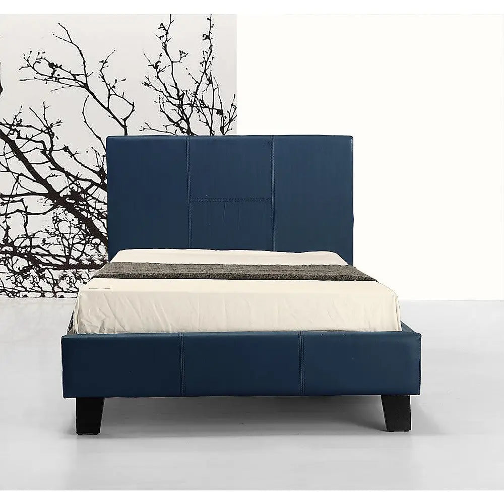 Single Pu Leather Bed Frame Blue Furniture > Bedroom