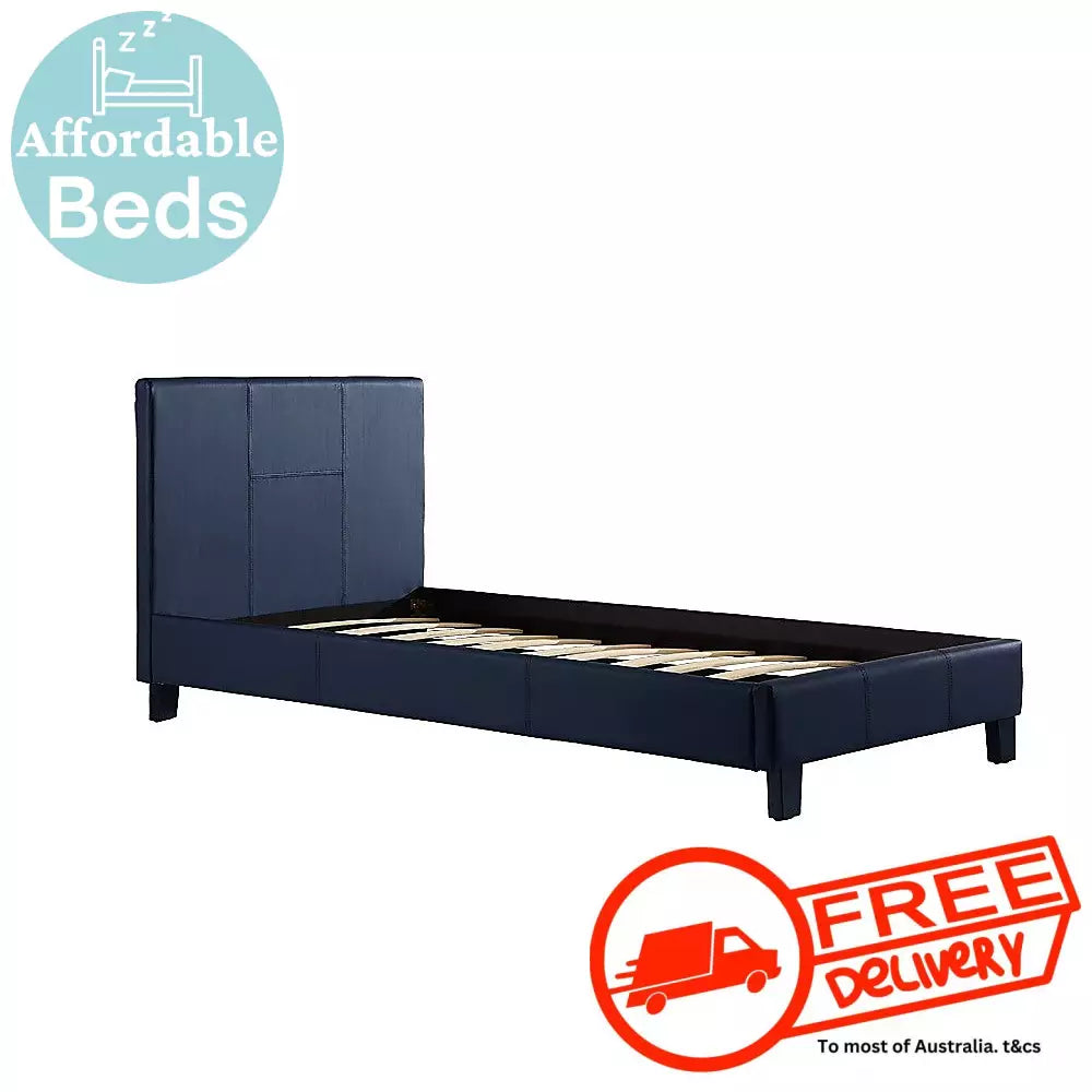 Single Pu Leather Bed Frame Blue Furniture > Bedroom