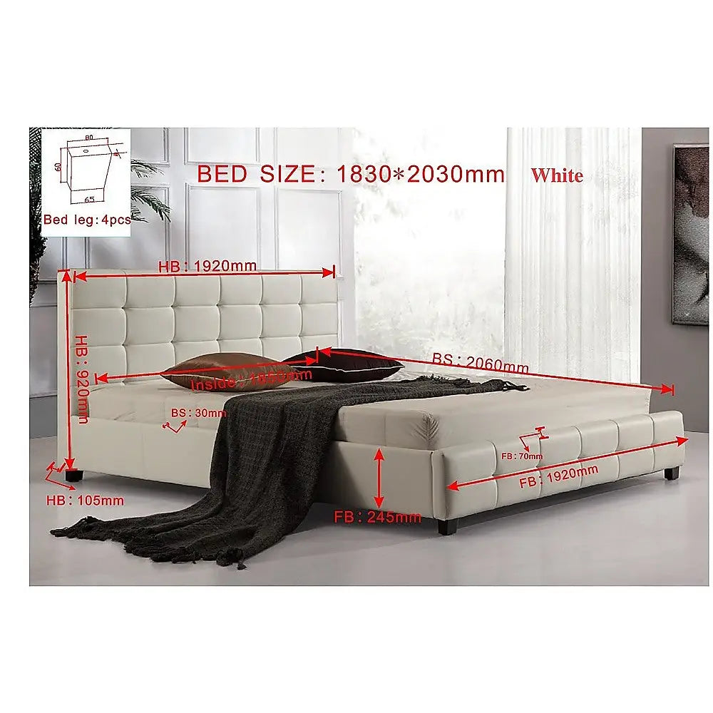 King Pu Leather Deluxe Bed Frame White Furniture > Bedroom