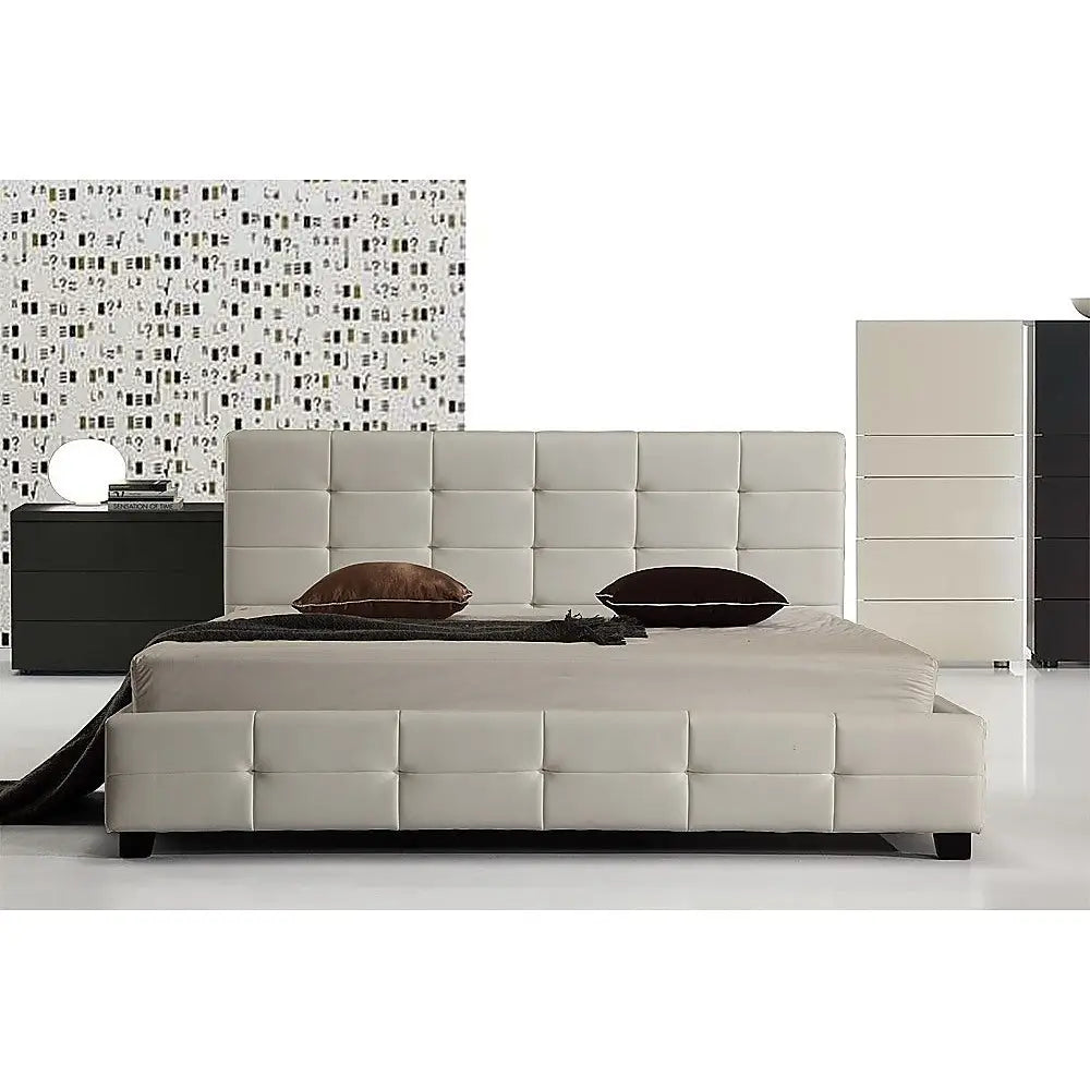 King Pu Leather Deluxe Bed Frame White Furniture > Bedroom
